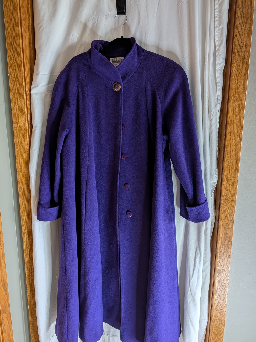 Vintage Leslie Fay Purple 100% Wool Long Coat Size 12 Made USA